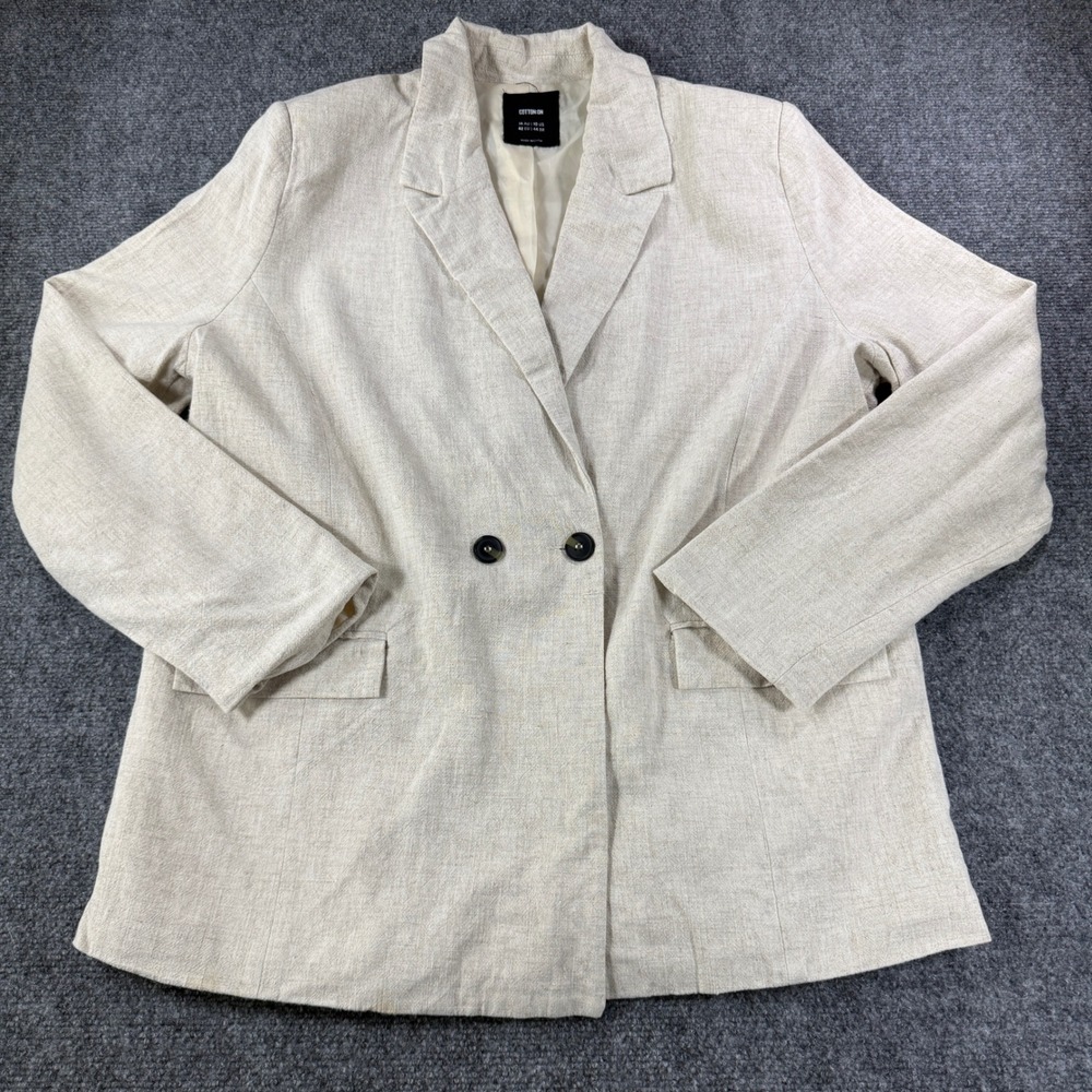 Cotton On Blazer Linen Blend Beige Double Breasted Size 10 Cottagecore